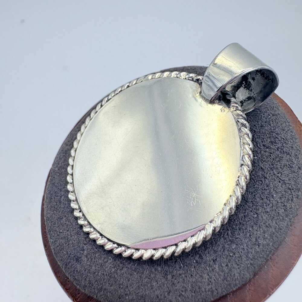 Engravable Rope Border Circle Pendant VTG Sterling Silver 925 Size 1.5" Length